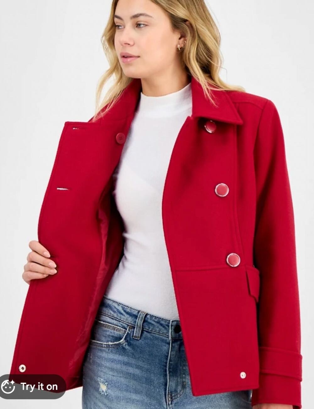 Red Maralyn & Me Juniors' Double Breasted Collared Short Pea Coat XXL